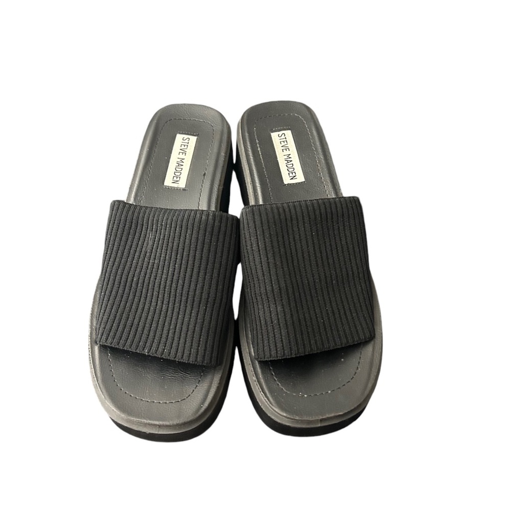 Steve Madden Black Bennet Platform Fabric Slides Sandals Size 9.5 - Picture 3 of 11